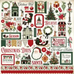 Carta Bella A Vintage Christmas 12 x 12 Cardstock Element Stickers