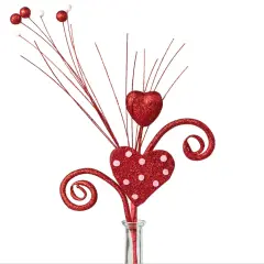 19" Red Glittered Heart Spray Pick - Valentine's Day Floral Decoration