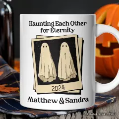Retro Ghost Picture Haunting Eachother for Eternity, Mug, Vintage Halloween Gift for Couples