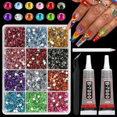 3mm Multicolor Flatback Resin Rhinestones Kits with with B7000 Glue - 12 Mixed Color