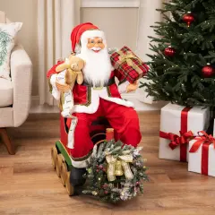 Northlight 3' Traditional Santa Claus Sitting on Decorative Locomotive Train Car Christmas Figure Red