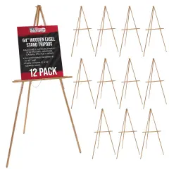 64" Wooden Easel Stand (12 Pack) - Adjustable A-Frame Tripod for Painting, Drawing, Photos & Signs - Lightweight Easels, Wood Easel Stand for Sign Wedding Display 40" Canvas Capacity