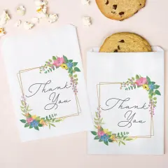 Big Dot of Happiness Wildflowers Thank You Paper Treat Bags, Bridal Shower or Wedding Candy Bags, Greaseproof White Sandwich Cookie Bags - 25 Count