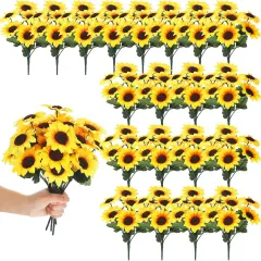 24 Bundles Summer Sunflower Floral Arrangements - UV Resistant Faux Yellow Flowers for Outdoor & Indoor Decor