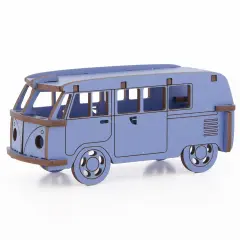 Little & Wood: Woodlet: Medium - Camper Van - Blue, 3D Wooden Vehicle Puzzle Kit, Easy Assembly Pop-Out Build Fun, Sustainably Sourced Wood, Ages 6+