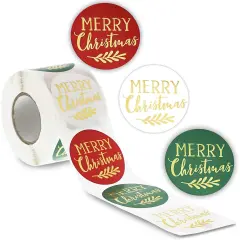 Pipilo Press 500 Pieces Merry Christmas Gold Foil Envelope Stickers, Festive Seals for Envelopes, Gift Tag, Xmas Card Labels Roll for Personalized Greeting Cards and Notes (2 Inch) Red