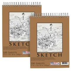11"x14" Top Spiral Bound Sketch Book, 2 Pack, 100 Sheets Each, 60lb (100gsm), Acid-Free, Artist Sketchbook, Drawing Pad for Adults & Students