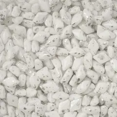 Matubo 2-Hole Czech Glass Silver Splash Gemduo Beads, 50g Chalk White