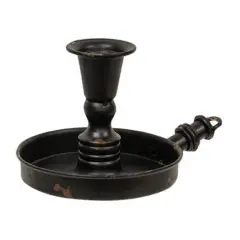 Black Distressed Metal Taper Candle Holder and Vintage Design with Handle