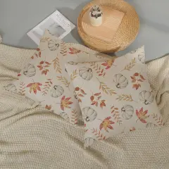 2 Pcs Pumpkin Maple Leaves Fall Pillow Covers 18x18 Inch