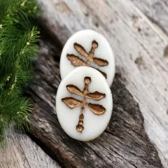 *10* 18mm Bronze Washed Opaque Ivory Dragonfly Coin Beads