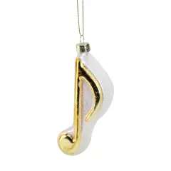 Northlight 4.5" Gold and Glittery White Musical Eighth Note Glass Christmas Ornament