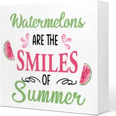 Watermelons are The Smiles of Summer Wooden Plaque Sign Desk Decor,Rustic Summer Watermelon Wood Block Sign Desk Decorations for Country Home Kitchen Farm Garden Shelf Table Decor