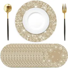 Paper Placemats Disposable 50 Pack Beige Bloom Flowers Place Mats 13.4 Inch Round Spring Floral Table Mats for Dinner Table Setting Birthday Wedding Spring Party Supplies