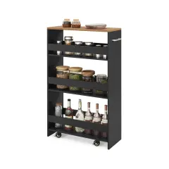 4-Tier Rolling Storage Cart Slim Kitchen Cart on Wheels with Open Shelves and Handle Black
