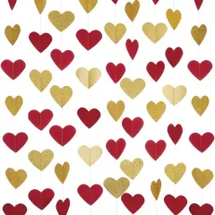 Gold Red Heart Paper Garland Love Heart Party Decorations