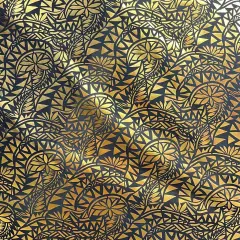 1 Yard Traditional Polynesian Water Lily Foil Fabric Tattoo Print Polyester 60 Inch Wide Black & Gold