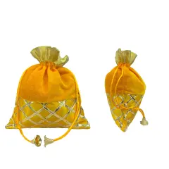 5 Potli Bags, Gifting Bags, Women Velvet Hand Bags, Wedding Return Gifts for Pooja Housewarming Favor Yellow