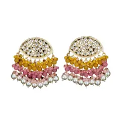 Indian Jhumka Earrings for Women - Large Indian Jhumki Ethnic Chandbali Earrings Faux Kundan & Pearl Beaded Bollywood Style Dangle Earring Jewelry for Bride | Birthday Gift for Her YELLOW