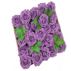 25pcs Artificial Flowers Real Looking Foam Roses Decoration DIY Purple