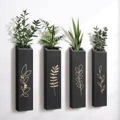 Wood Wall Planter Farmhouse Pocket Wall Vases for Indoor Greenery and Flowers Black