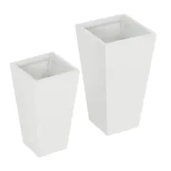 Magnesium Oxide Stackable Outdoor Planter Set of 2 with Drainage Holes White