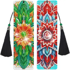2 PCS Diamond Art Bookmarks Mandala, Acrylic Bookmarks with Tassel Kits