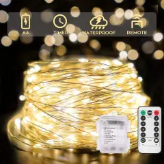 Warm White Christmas String Lights - 66ft, 200 LED (Battery Operated)