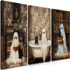 3 Piece Halloween Ghost Canvas Wall Art - 12x16 Inch
