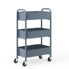 3-Tier Rolling Metal Storage Cart &ndash; Kitchen & Under Desk Organizer with Casters Blue
