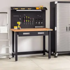 Seville Classics UltraHD Lighted Workcenter w/ Wood Top and Pegboard Graphite