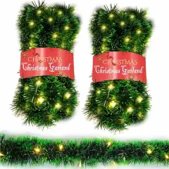2 Pack Christmas Garland with Lights, Total 38 Feet 80 Led Battery Operated