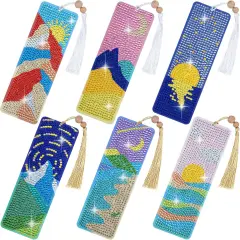 6 Pcs Leather Diamond Painting Bookmarks Sun & Moon Nature