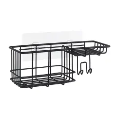 Wall Mounted Shower Caddy Organizer Basket Shelf With Removable Adhesive Hook Black