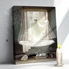 Halloween Funny Ghost Canvas Wall Art - White Ghost Picture (12x16 Inch)