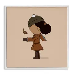 Autumnal Girl with Leaf Framed Giclee Art White