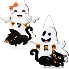 2 Pcs Halloween Ghost Witch Door Sign Boo Decor - Ghost