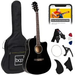 Best Choice Products Beginner Acoustic Electric Guitar Starter Set 41in w/ All Wood Cutaway Design, Case Black