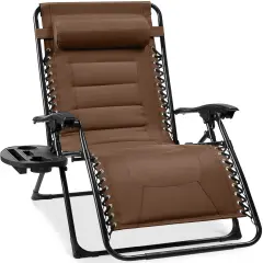 Best Choice Products Oversized Padded Zero Gravity Chair, Folding Outdoor Patio Recliner w/ Side Tray Dark Brown