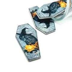 Fall/Autumn Coffin Owl in Witch Hat Charms, 41x21mm