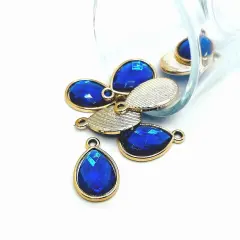 Bright Blue and Gold Acrylic Teardrop Charms, 25x16mm