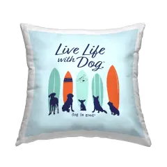 Surfboards & Dogs Phrase Decorative Printed Throw Pillow Design by Dog Is Good, 18 x 7 x 18