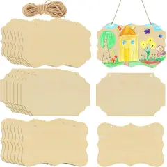 24 Pieces Unfinished Hanging Wood Sign Blank with Rope
