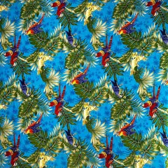 1 Yard Parrots Split Monstera Palm Leaves Tropical Peachskin Fabric for Clothing 45 Inch Width Turquoise