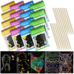 16Pack Rainbow Scratch & Sketch Note Pads,10 Pages(Four Colours, with Four Stylus)