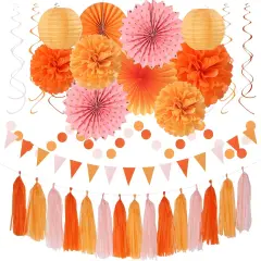33pcs Autumn Friendsgiving Banner,Streamers Tassel Garland,Birthday Tissue Pom Poms