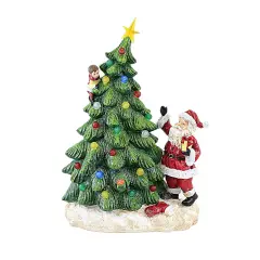 Transpac 16.5 Inch Santa With Christmas Tree Figurine Christmas Figurine , Christmas Decor Light Up Battery Child Green