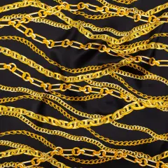 1 Yard Italian Black Bean and Gold Chains Digitally Printed Silk Charmeuse, 55 Inches Wide