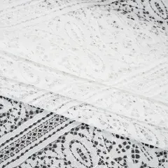 1 Yard Ivory Re-Embroidered Lace Fabric Floral Medallion Stripes Finished Edge Sheer 50 Inch Width