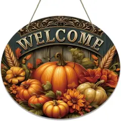 Autumn Pumpkins Farmhouse Welcome Wreath Sign